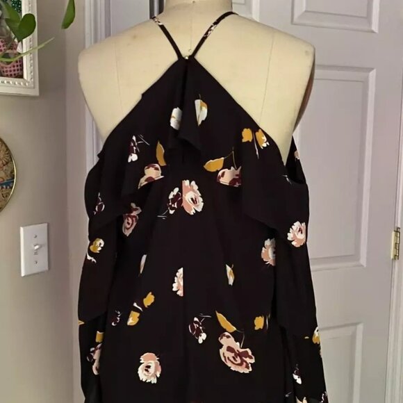 1.State BLACK Silky Floral Cold-Shoulder goddess Camisole Tank shirt *X-SMALL* - Picture 4 of 5